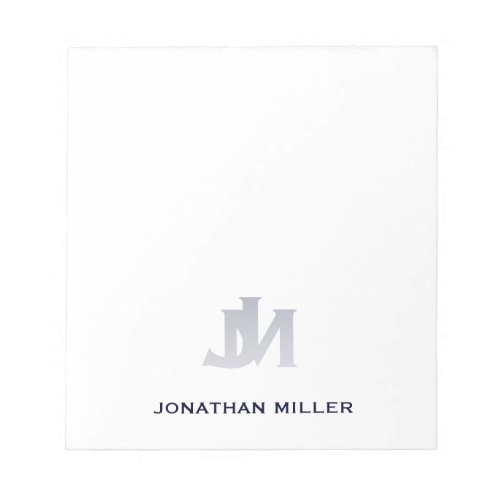 Simple White Navy Typographic Notepad