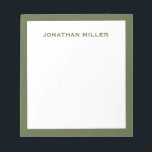 Simple White Navy Typographic Notepad<br><div class="desc">A professional notepad with a minimalist design in olive green and white. Custom monogram name on a simple white background,  framed by an olive green border. Personalize using the fields provided or use the 'message' button to contact the designer for help.</div>