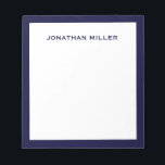 Simple White Navy Typographic Notepad<br><div class="desc">A professional notepad with a minimalist design in navy blue and white. Custom monogram name on a simple white background,  framed by a navy border. Personalize using the fields provided or use the 'message' button to contact the designer for help.</div>