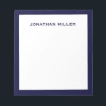 Simple White Navy Typographic Notepad<br><div class="desc">A professional notepad with a minimalist design in navy blue and white. Custom monogram name on a simple white background,  framed by a navy border. Personalize using the fields provided or use the 'message' button to contact the designer for help.</div>