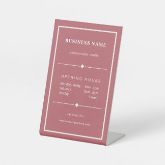 Simple White Office Opening Hours Dusty Pink Pedestal Sign