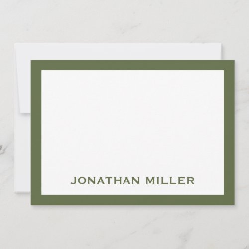Simple White Olive Typographic Name 5x7 Note Card