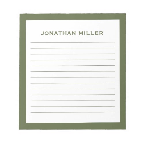 Simple White Olive Typographic Name Lined Notepad