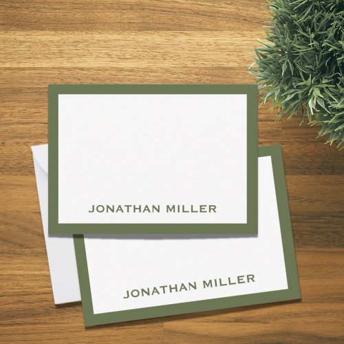 Simple White Olive Typographic Name Note Card