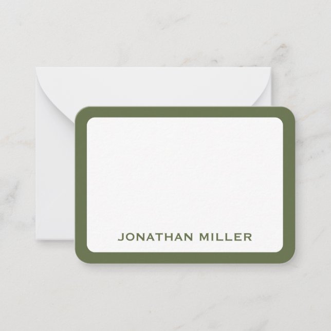 Simple White Olive Typographic Name Round Edges Note Card (Front)