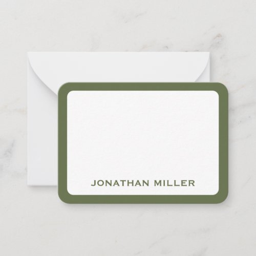 Simple White Olive Typographic Name Round Edges Note Card