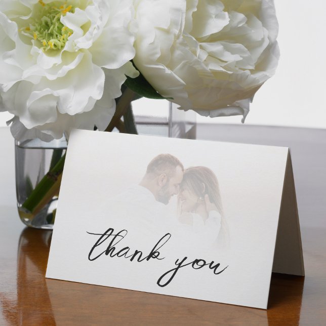 Simple White Ombre Elegant Photo Wedding Thank You Card (Simple White Ombre Elegant Photo Wedding Thank You Card)
