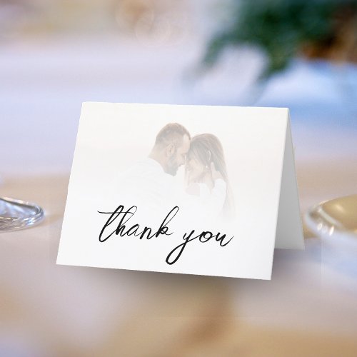 Simple White Ombre Elegant Photo Wedding Thank You Card