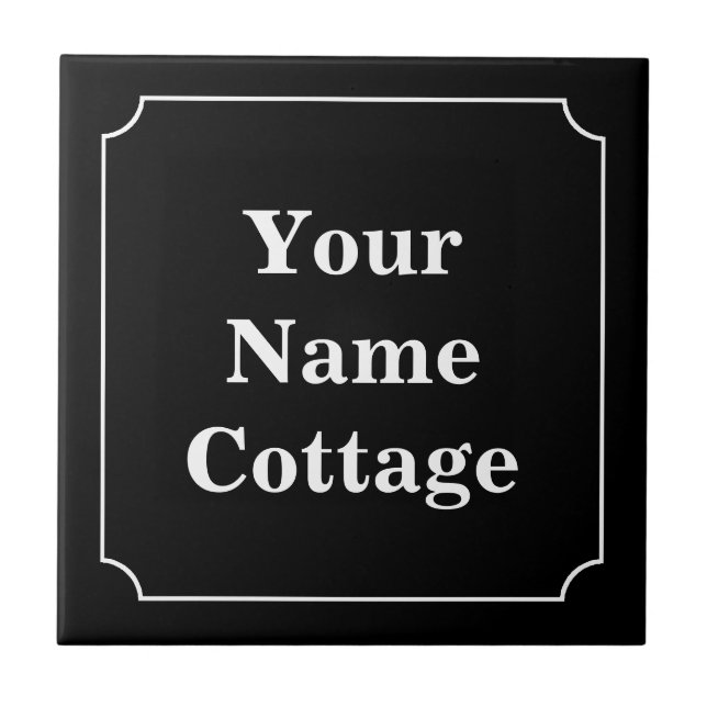 Simple white on black cottage sign ceramic tile (Front)