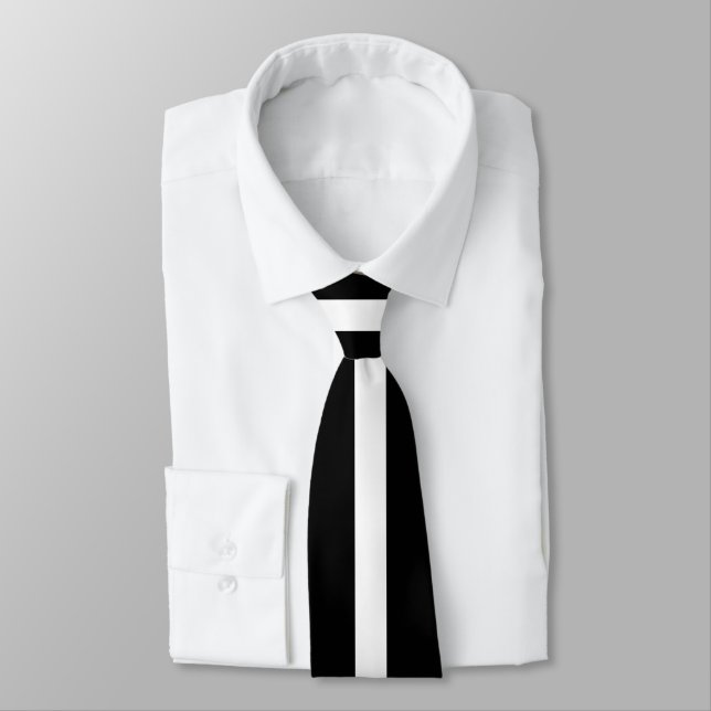 Simple White on Black Striped Neck Tie (Tied)