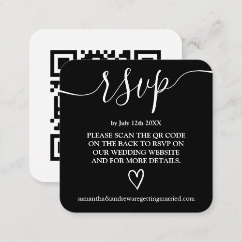 Simple white on black wedding rsvp Qr code Enclosure Card