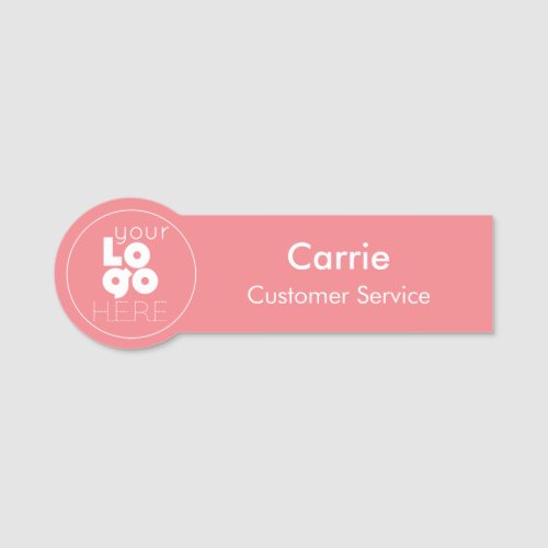 Simple White on Pink Round Logo Employee Name Tag