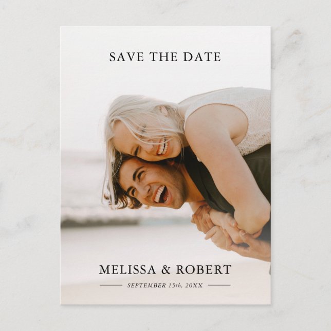 Simple White Overlay Save the Date | PHOTO Announcement Postcard (Front)