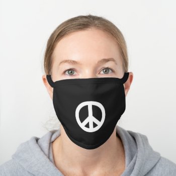 Simple White Peace Symbol Black Cotton Face Mask by peacegifts at Zazzle