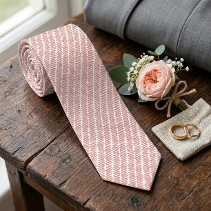 Simple White Peach Red Salmon Abstract Chevron Neck Tie