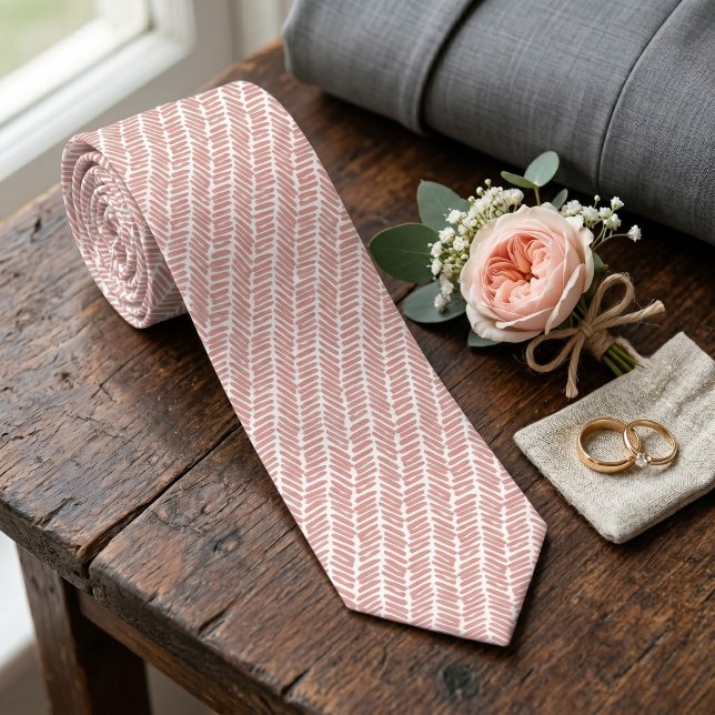 Simple White Peach Red Salmon Abstract Chevron Neck Tie (Creator Uploaded)