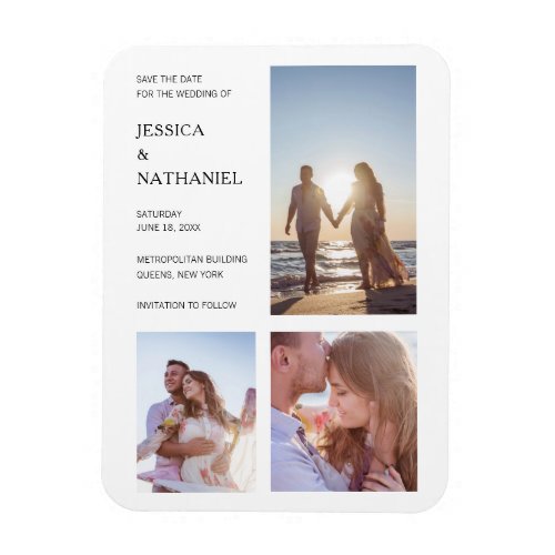 Simple White Photo Collage Modern Wedding Magnet