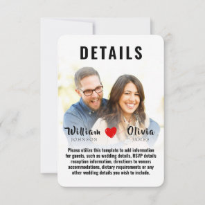 Simple White Photo Wedding Details Enclosure Card