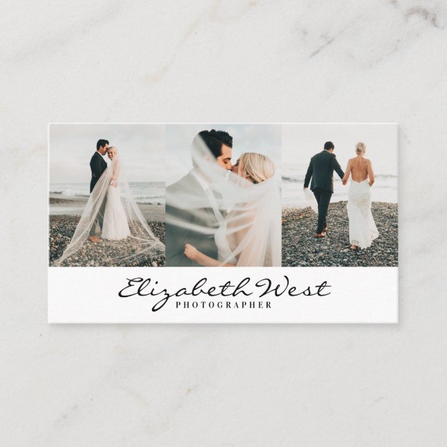 Simple white photography trendy photo calligraphy business card (Front)