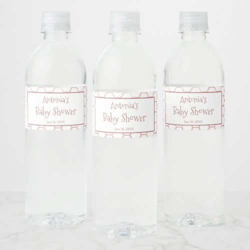 Simple White Pink Beehive Baby Shower Water Bottle Label