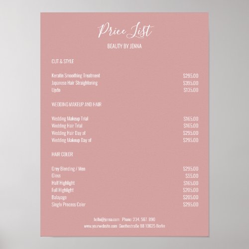 Simple  White Pink Preislisten Poster