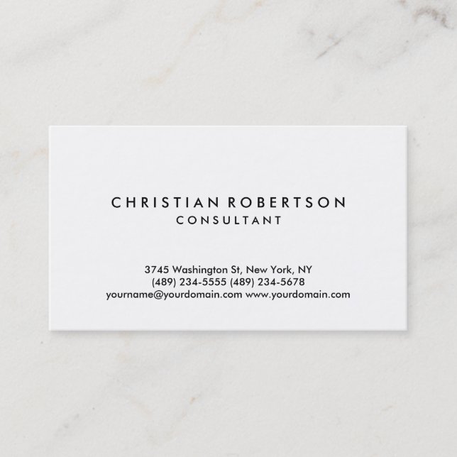 Simple White Plain Modern Consultant Business Card (Front)