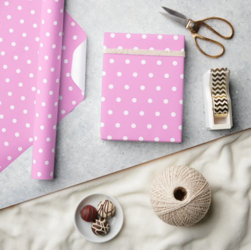 Simple white polka dots on light pink pattern  wrapping paper