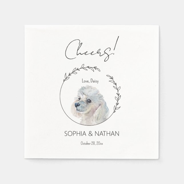 Simple White Poodle Dog Wedding Cocktail  Napkins (Front)