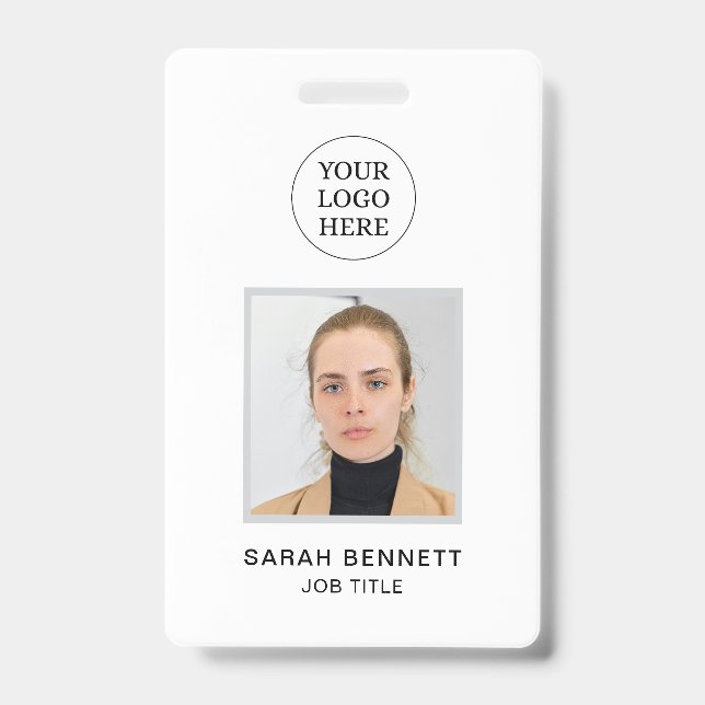 Simple White Professional Employee Office Photo ID Badge (Front)