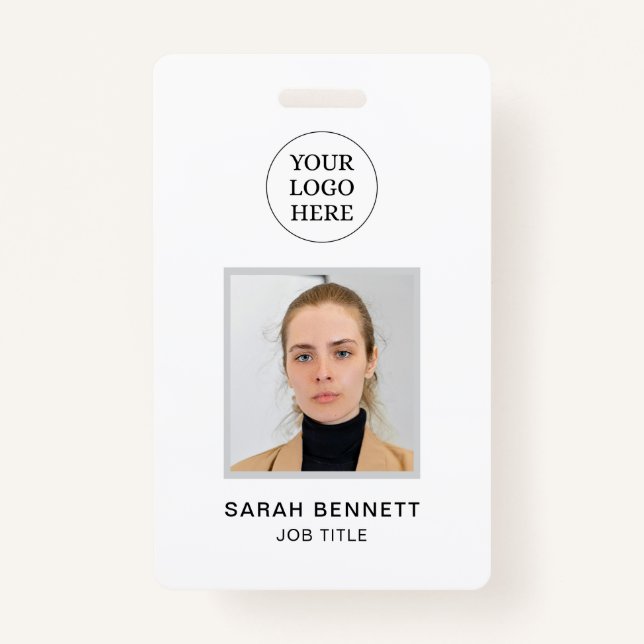 Simple White Professional Employee Office Photo ID Badge (Front)