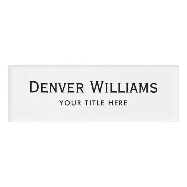 Simple white professional magnetic name tags (Front)