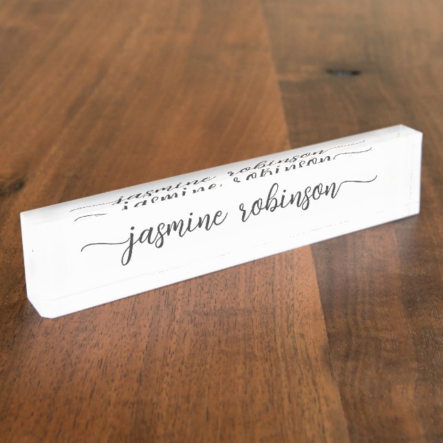 Simple White Professional Signature Script Desk Name Plate (Side)