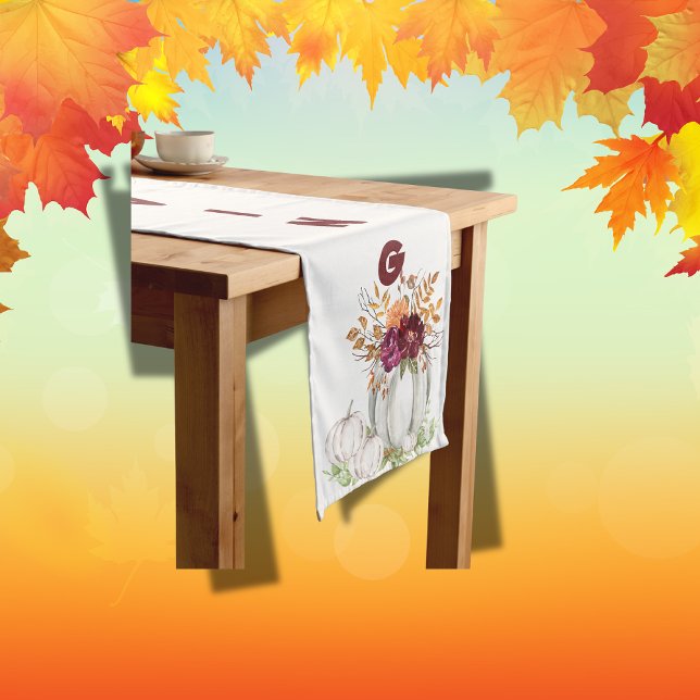 Simple White Pumpkin & Floral Thanksgiving | Short Table Runner (Creator Uploaded)