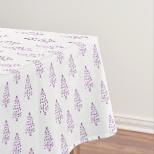 Simple White & Purple Christmas Tree Pattern Tablecloth