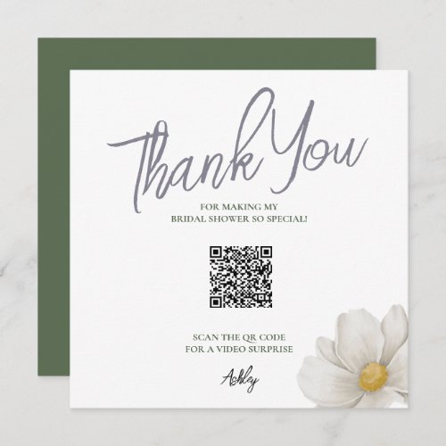 Simple White QR Code Bridal Shower Thank You Card