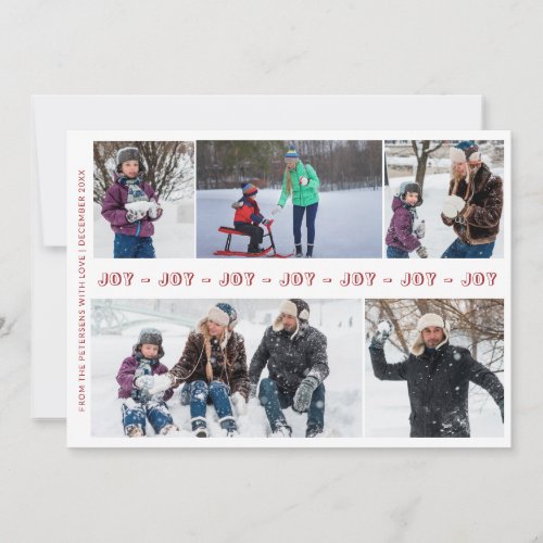 Simple white red Christmas JOY 5 photo collage Holiday Card