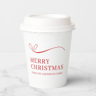 Simple white red modern Merry Christmas Paper Cups