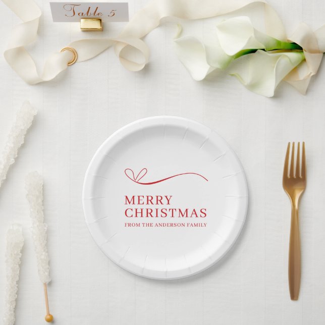 Simple white red modern Merry Christmas Paper Plates (Wedding)
