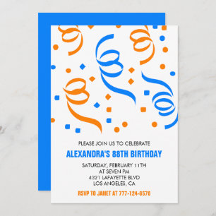 Simple White Retro Confetti 88th birthday Invitation