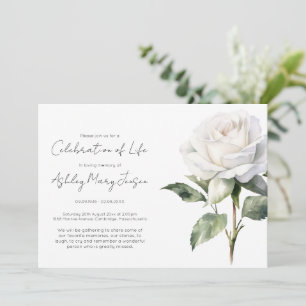 Simple White Rose Celebration of Life Funeral Invitation
