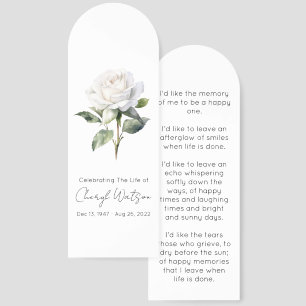 Simple White rose Funeral Memorial Bookmark