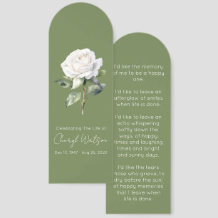 Simple White rose Funeral Memorial Bookmark