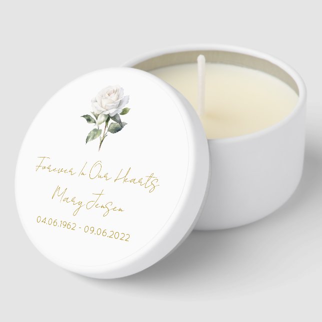 Simple White rose Funeral Mini Candle Favors (Corner)