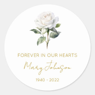 Simple White rose Memorial Classic Round Sticker