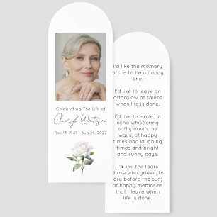 Simple White rose Photo Funeral Bookmark