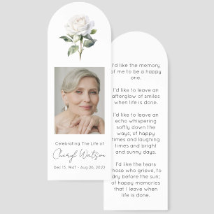 Simple White rose Photo Funeral Memorial Bookmark