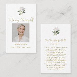 Simple White rose Photo Funeral Prayer Card