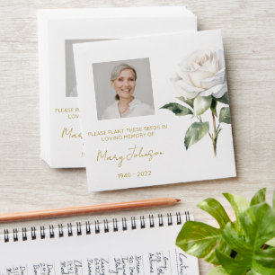 Simple White rose Photo Funeral Seed Envelope