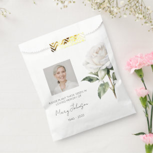Simple White rose Photo Funeral Seed Favor Bag
