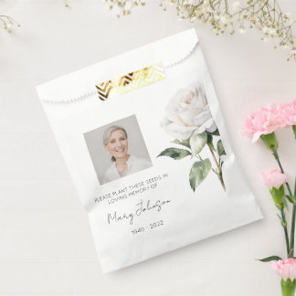 Simple White rose Photo Funeral Seed Favor Bag